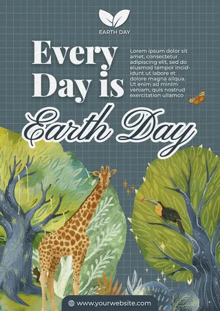 手绘动物世界地球日海报