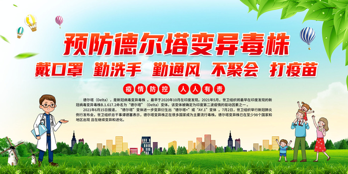 校园防疫德尔塔病毒医疗健康教育展板psd模版下载