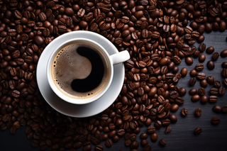 咖啡杯咖啡豆铺满摄影图