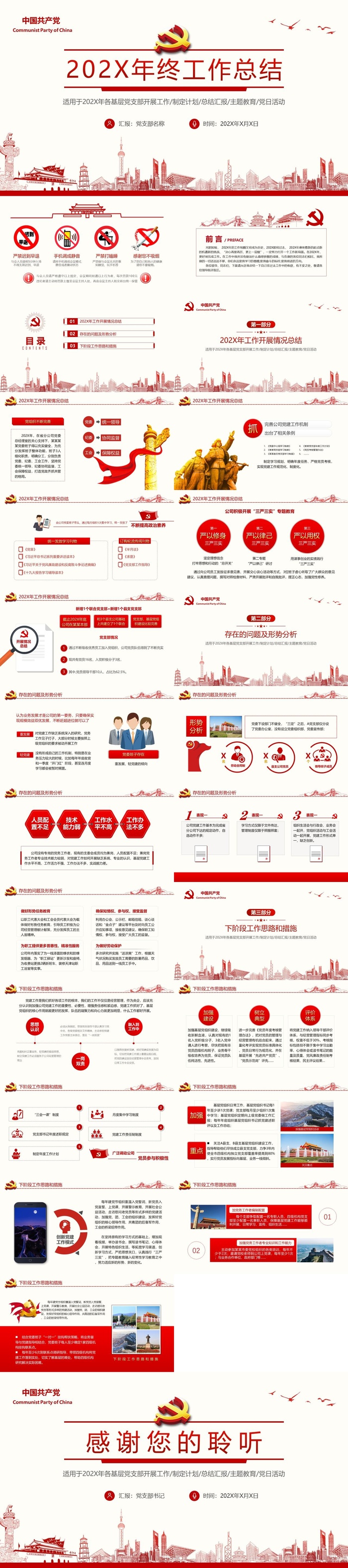 机关单位党支部党建年终工作总结PPT模板