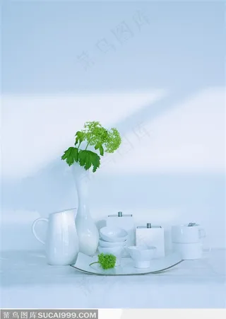 白色瓷器茶具远视图