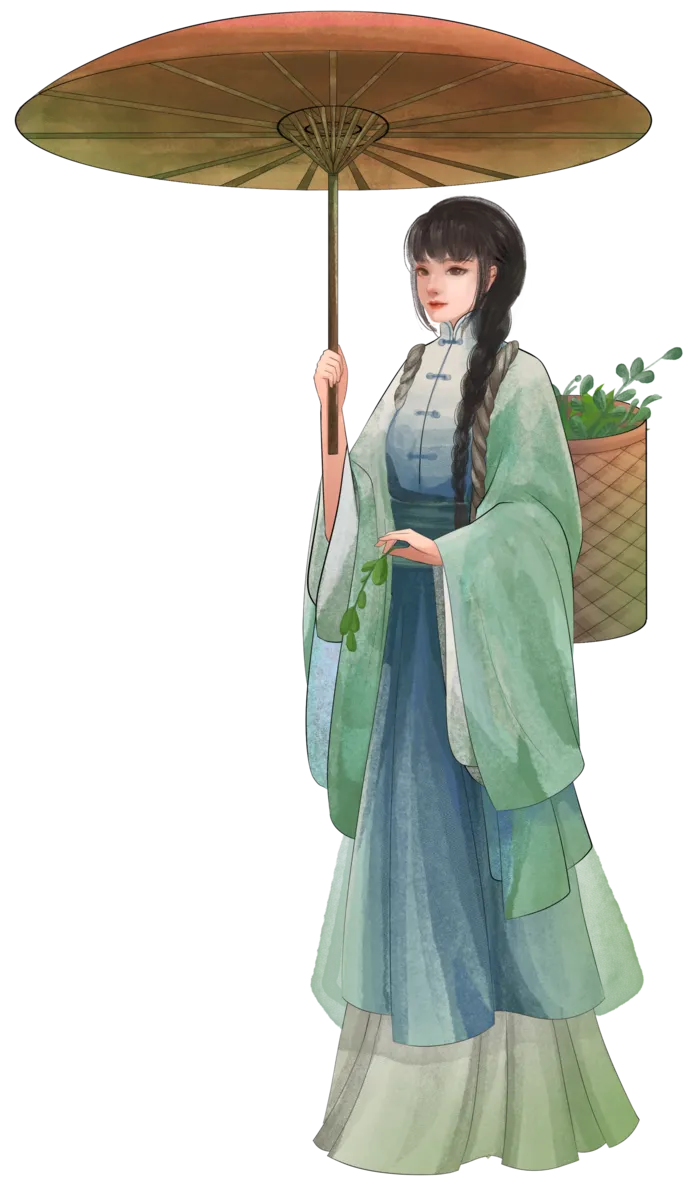 雨水二十四节气古风女孩撑伞国潮风