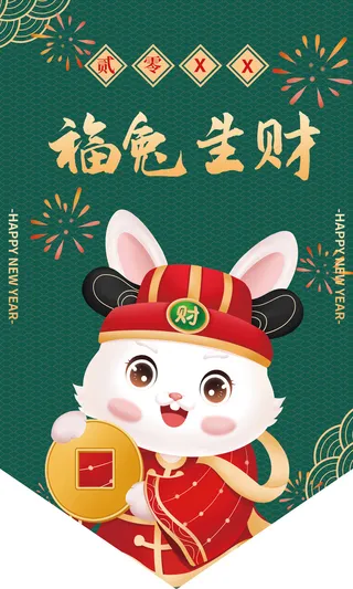 福兔生财 福兔生财吊旗 绿色吊旗 兔年异形吊旗 兔年吊旗
