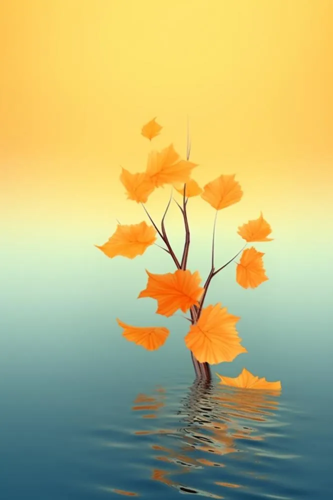 简约银杏叶金鱼简约秋叶背景(896x1344)