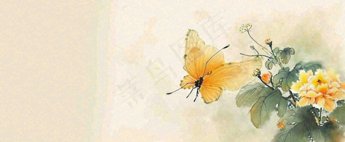 温馨纹理橙色花朵鲜花蝴蝶意境唯美，中国风(1712x704)