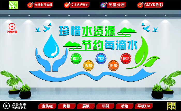 珍惜水资源造型墙cdr矢量模版下载