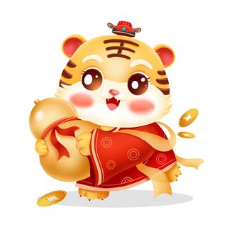 手绘2022虎年新年春节卡通老虎形象IP插画元素PSD设计素材图案