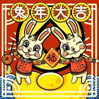 手绘2023兔年新年卡通兔子形象IP插画元素PSD设计素材png图案
