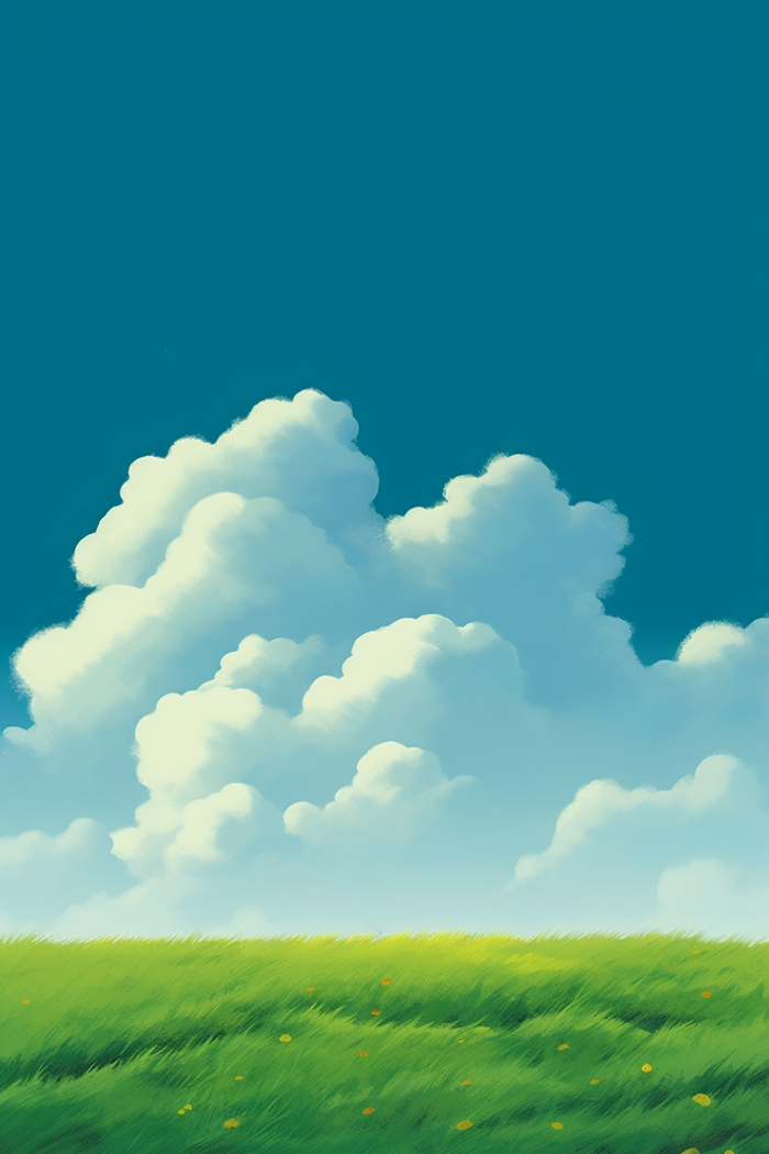  卡通插画蓝天白云草原背景(2688x4032)