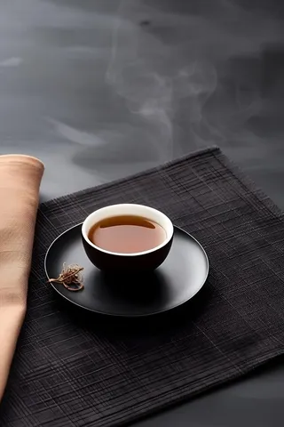 国风茶杯枝叶简约背景