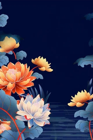 蓝色中国风荷花意境大气背景