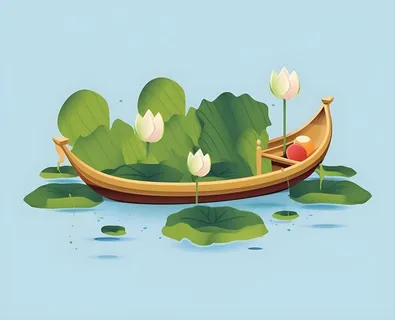 睡莲荷花帆船湖水背景