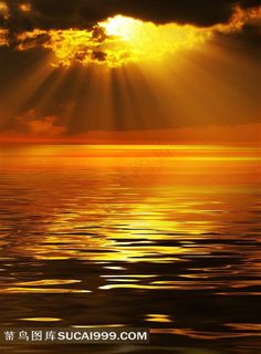 夕阳金色海洋风景图片