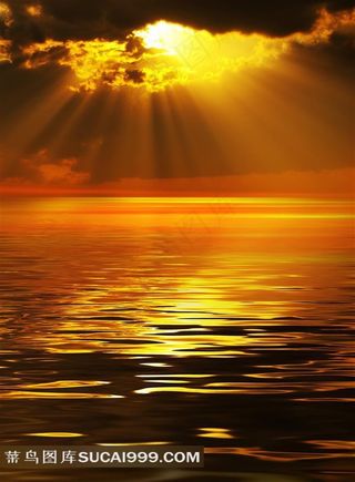 夕阳金色海洋风景图片