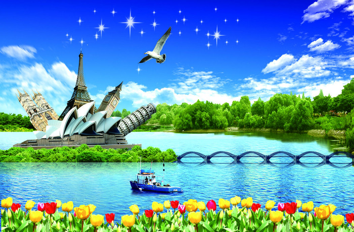 风景画流水生财装饰画