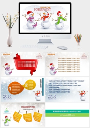 可爱雪人圣诞节PPT模板预览图