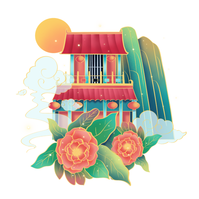 国潮仙鹤插画免扣素材设计素材