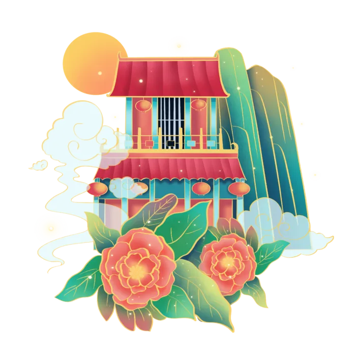 国潮仙鹤插画免扣素材设计素材