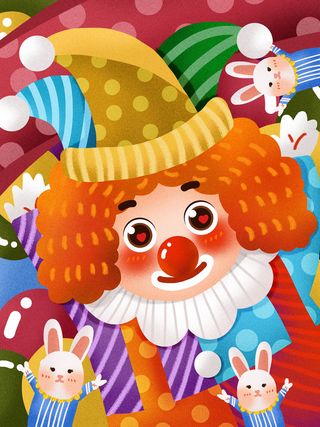 愚人节马戏团小丑搞怪搞笑卡通手绘插图插画海报PSD素材