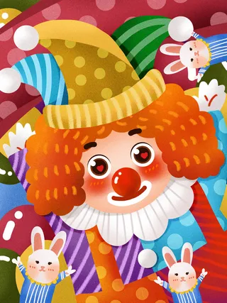 愚人节马戏团小丑搞怪搞笑卡通手绘插图插画海报PSD素材