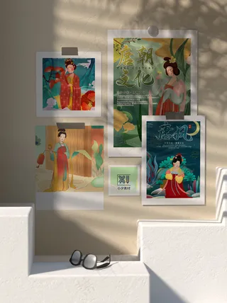 唯美国潮风中式照片墙智能贴图样机