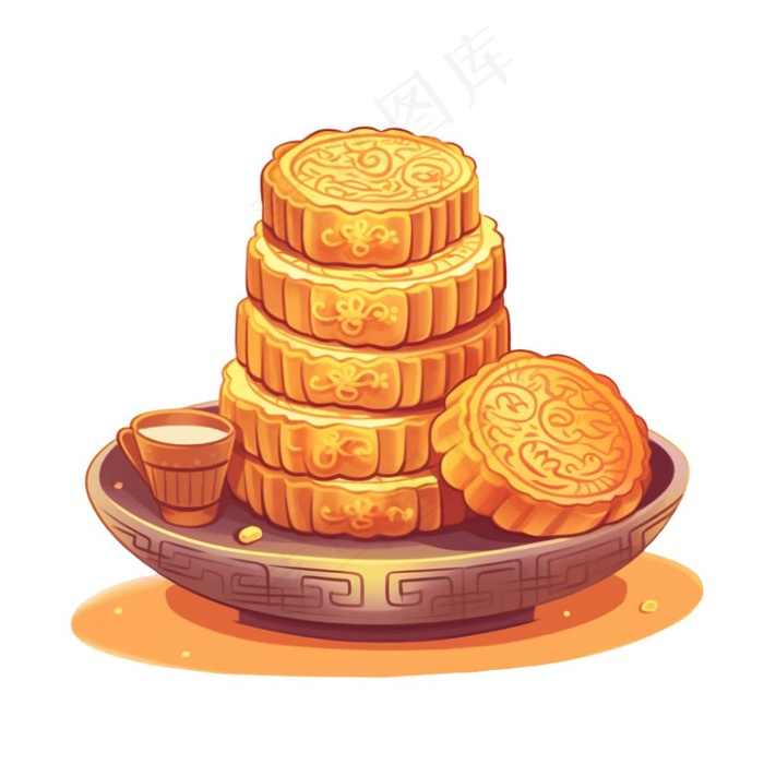 中秋月饼美食插画免抠(1024x1024)