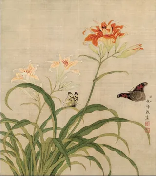 新中式水墨兰花蝴蝶玄关