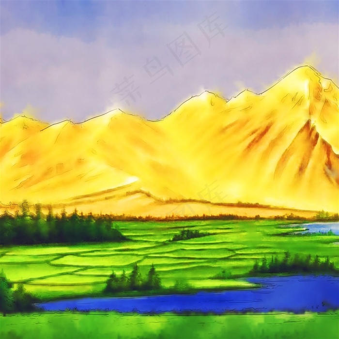 水墨金山装饰画壁画高清壁画背景墙风水画