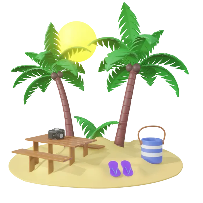 夏季沙滩场景3d模型免扣元素 