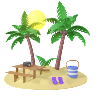 夏季沙滩场景3d模型免扣元素 