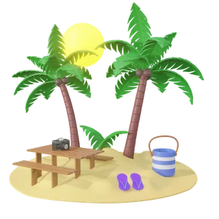 夏季沙滩场景3d模型免扣元素 