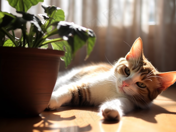 猫地板上趴着睡觉的猫咪田园猫摄影图(3696x2784)