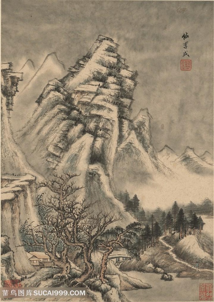 明代画家王鉴仿李成仿古山水图国画图片