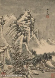 明代画家王鉴仿李成仿古山水图国画图片 明代画家王鉴仿李成仿古山水图国画图片