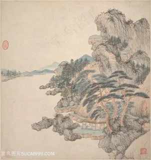 明代画家王鉴仿古册页山屋观景国画图片