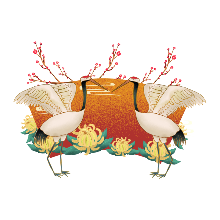 国潮仙鹤插画免扣素材设计素材