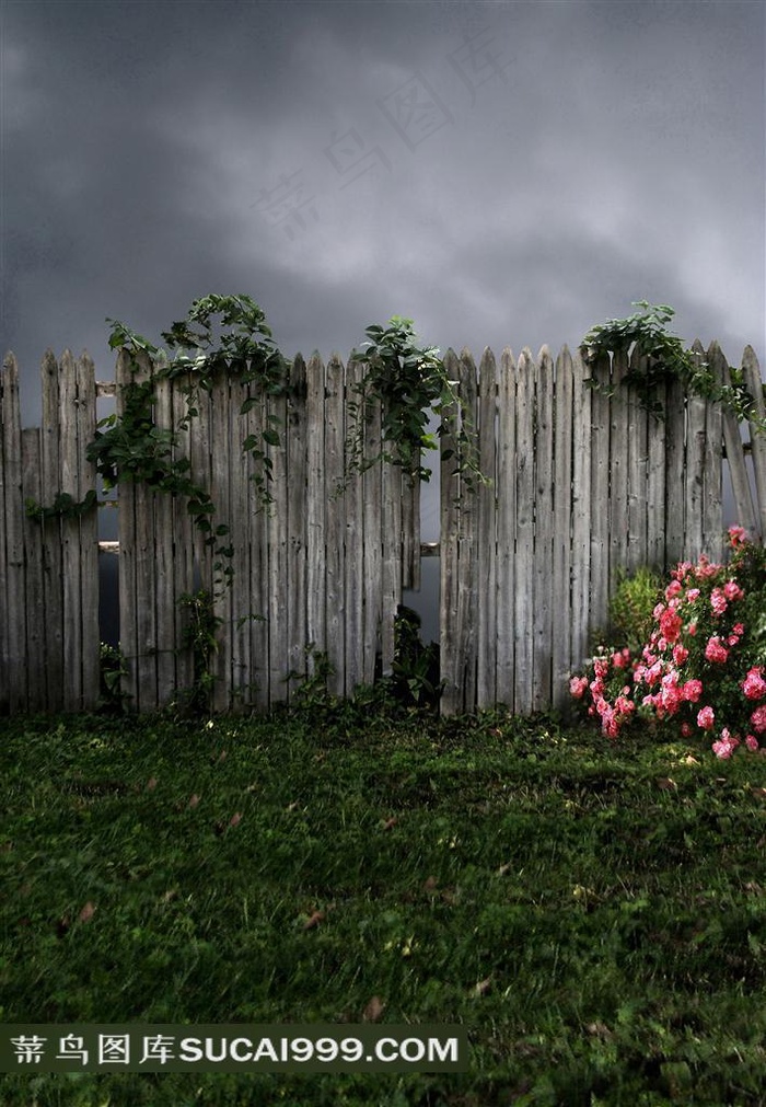 花园木围栏摄影背景图片