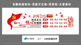 党建文化墙党建素材CDR预览图红色背景*核心价值观富强民主