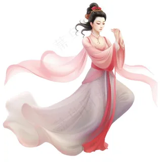 古风古装少女仙气粉色衣裙插画免抠
