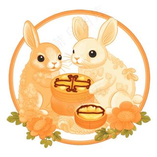 中秋月饼玉兔插画免抠
