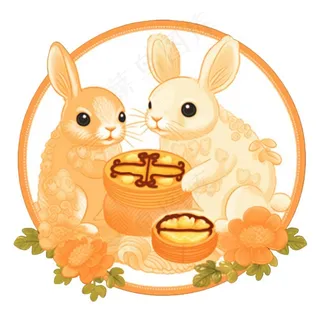 中秋月饼玉兔插画免抠