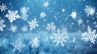 冬天雪花飘落白雪蓝色背景摄影图