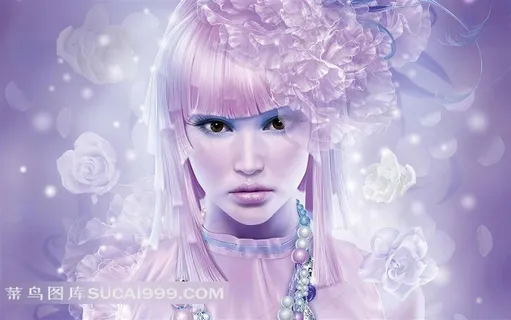 CG插画身穿粉裙头戴玫瑰的美少女 CG插画身穿粉裙头戴玫瑰的美少女