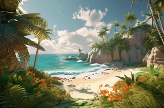 海滩，沙滩，海洋可以看到海洋热带虚幻引擎插画背景