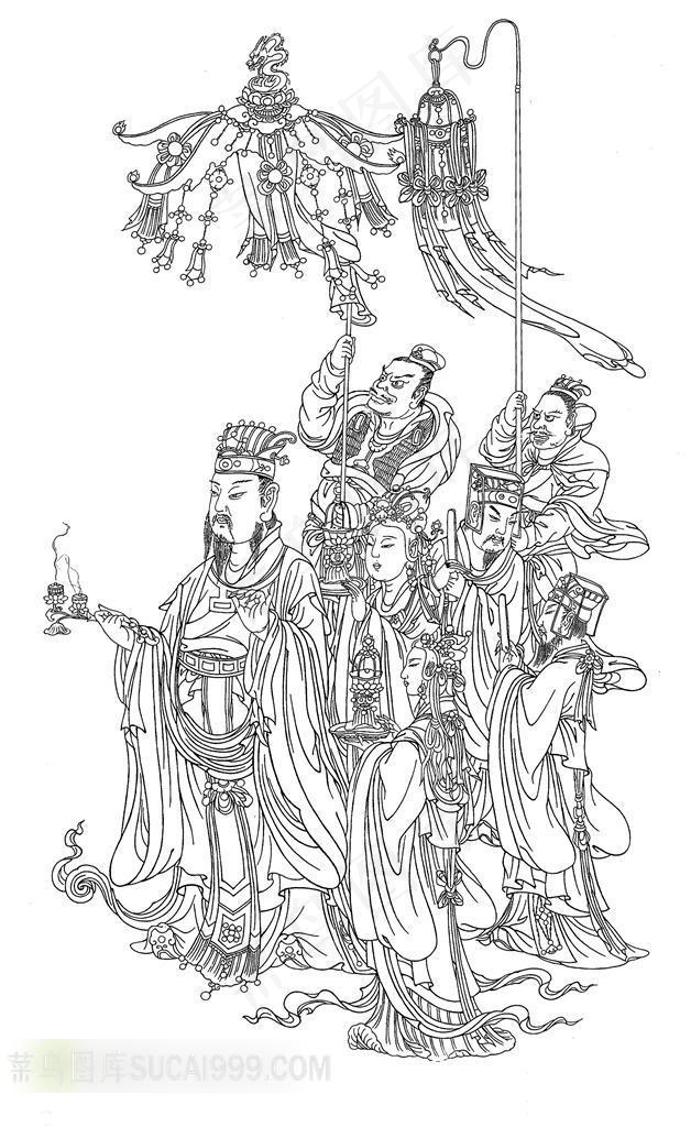 黑白画佛像设计素材