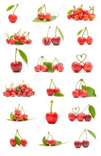 各种樱桃摆放白底图