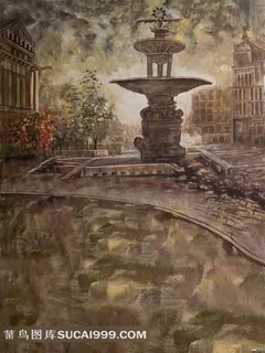 油画城市建筑影楼背景图 油画城市建筑影楼背景图