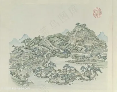 清代张若澄作品燕山八景之玉泉趵突国画图片