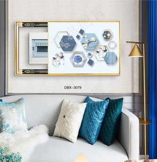 大气时尚家居室内装饰场景客厅沙发卧室床铺电表箱壁画背景图几何图形