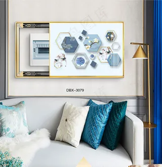 大气时尚家居室内装饰场景客厅沙发卧室床铺电表箱壁画背景图几何图形